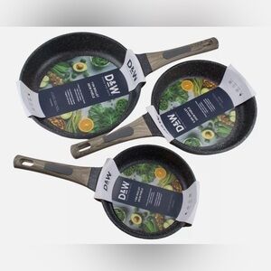 Deane & White D&W 3Pc Frying Pan / Skillet Set 11" 9.5″ & 8" Gray Cookware New